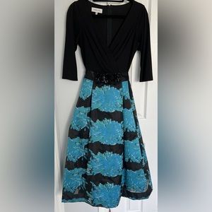 Teri Jon size 8 v neck 3/4 sleeve organza dress.